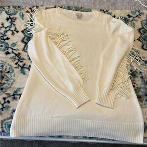 Chico's Cream Fringe Crewneck Sweater